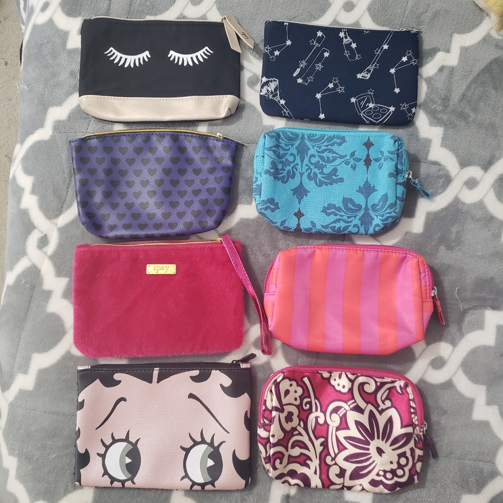 Set of 8 Ipsy and Target Zipper Pouch Makeup Bags